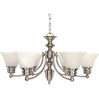 Nuvo Lighting 60/356  Empire - 6 Light - 26" - Chandelier with Alabaster Glass Bell Shades in Brushed Nickel Finish